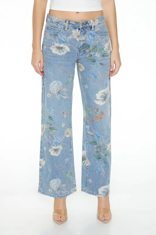 Floral Mid-Rise Baggy Jean - Light Blue sold by Edgars