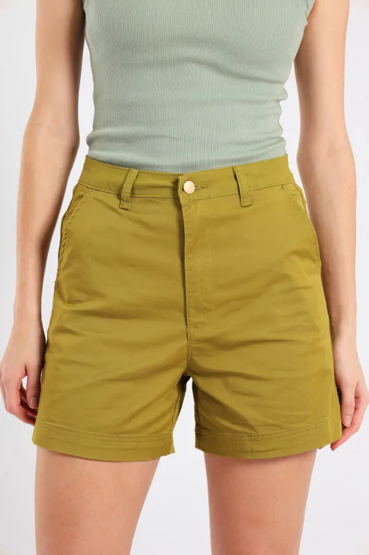Stretch Sateen Chino Mid Thigh Shorts - Chartreuse sold by Edgars