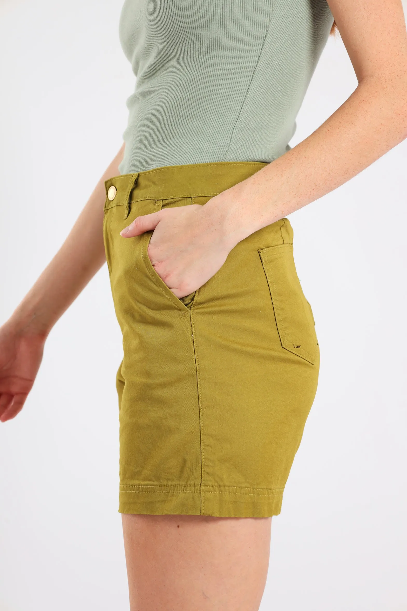 Stretch Sateen Chino Mid Thigh Shorts - Chartreuse sold by Edgars product image thumbnail 3