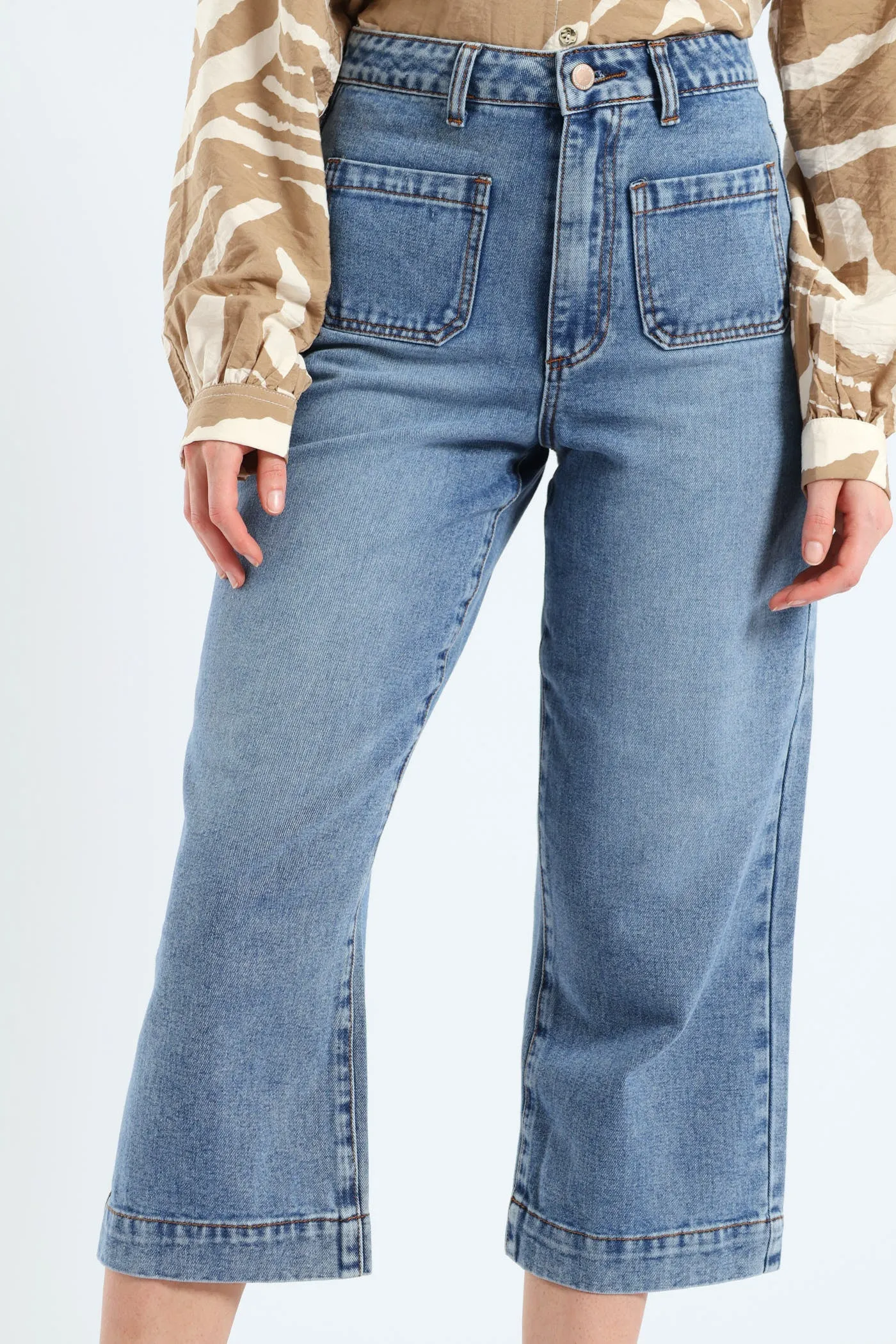 Wide Hem Cropped Wide Leg Denim - Mid Wash sold by Edgars