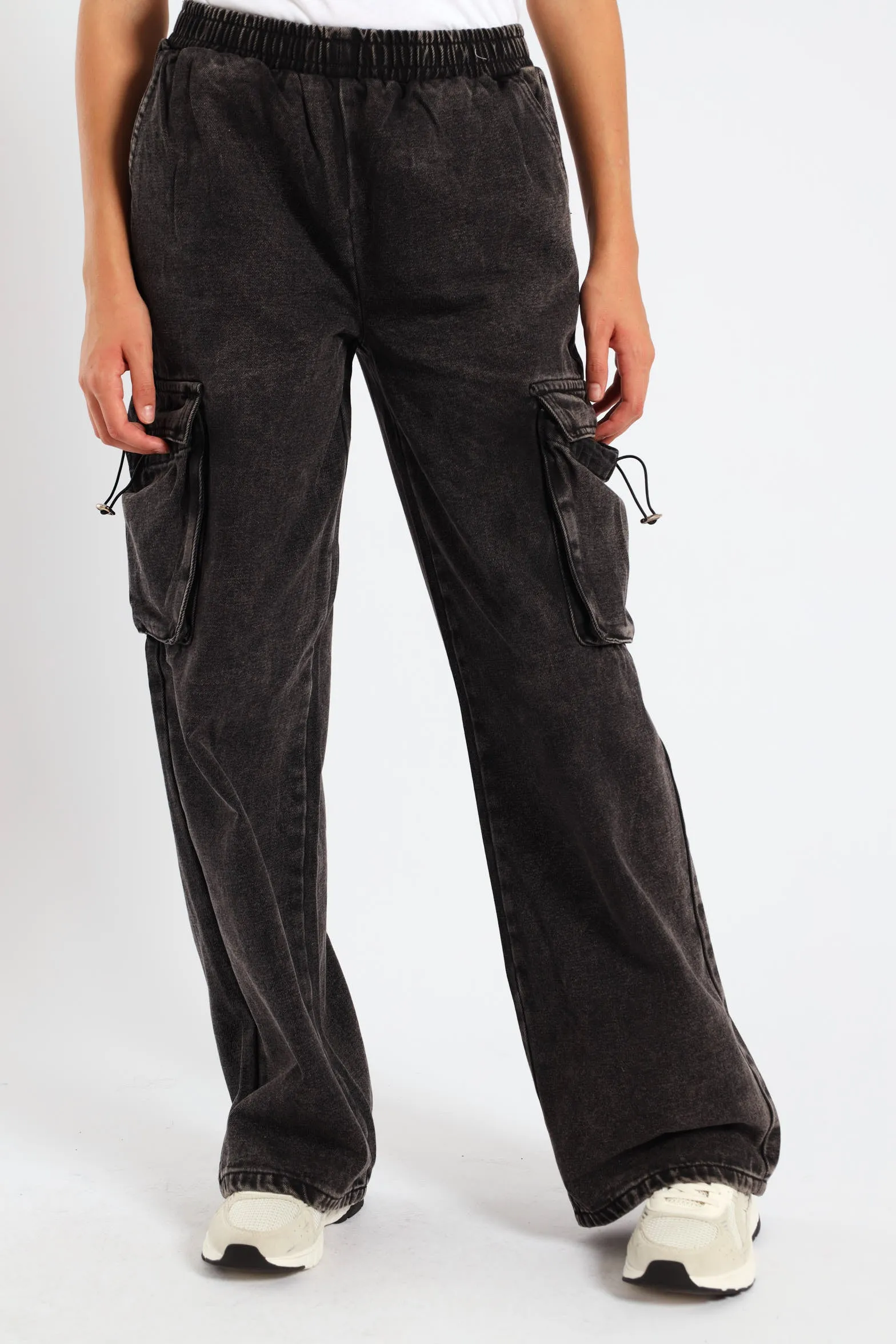 Girls Pull On Cargo Denim - Charcoal sold by Edgars