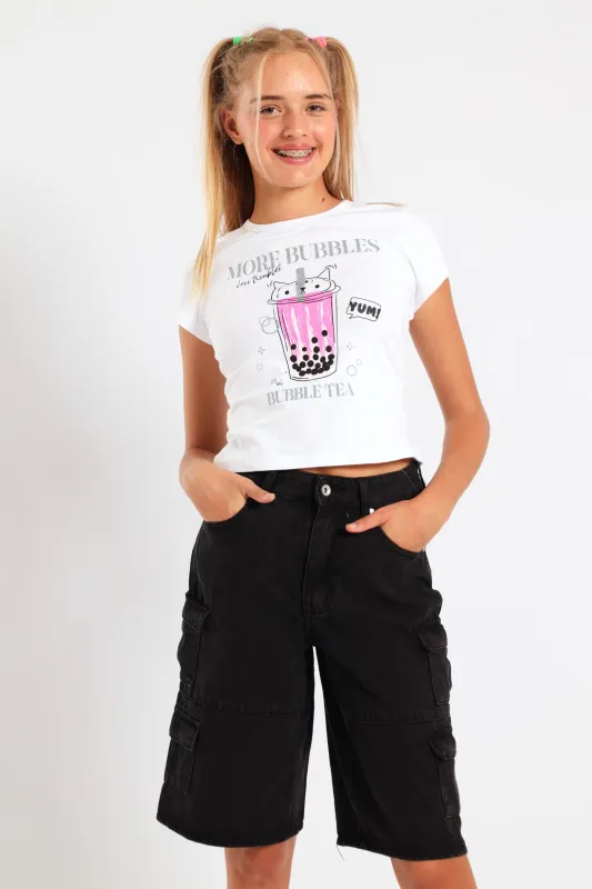 Girls Cargo Denim Jorts - Black sold by Edgars