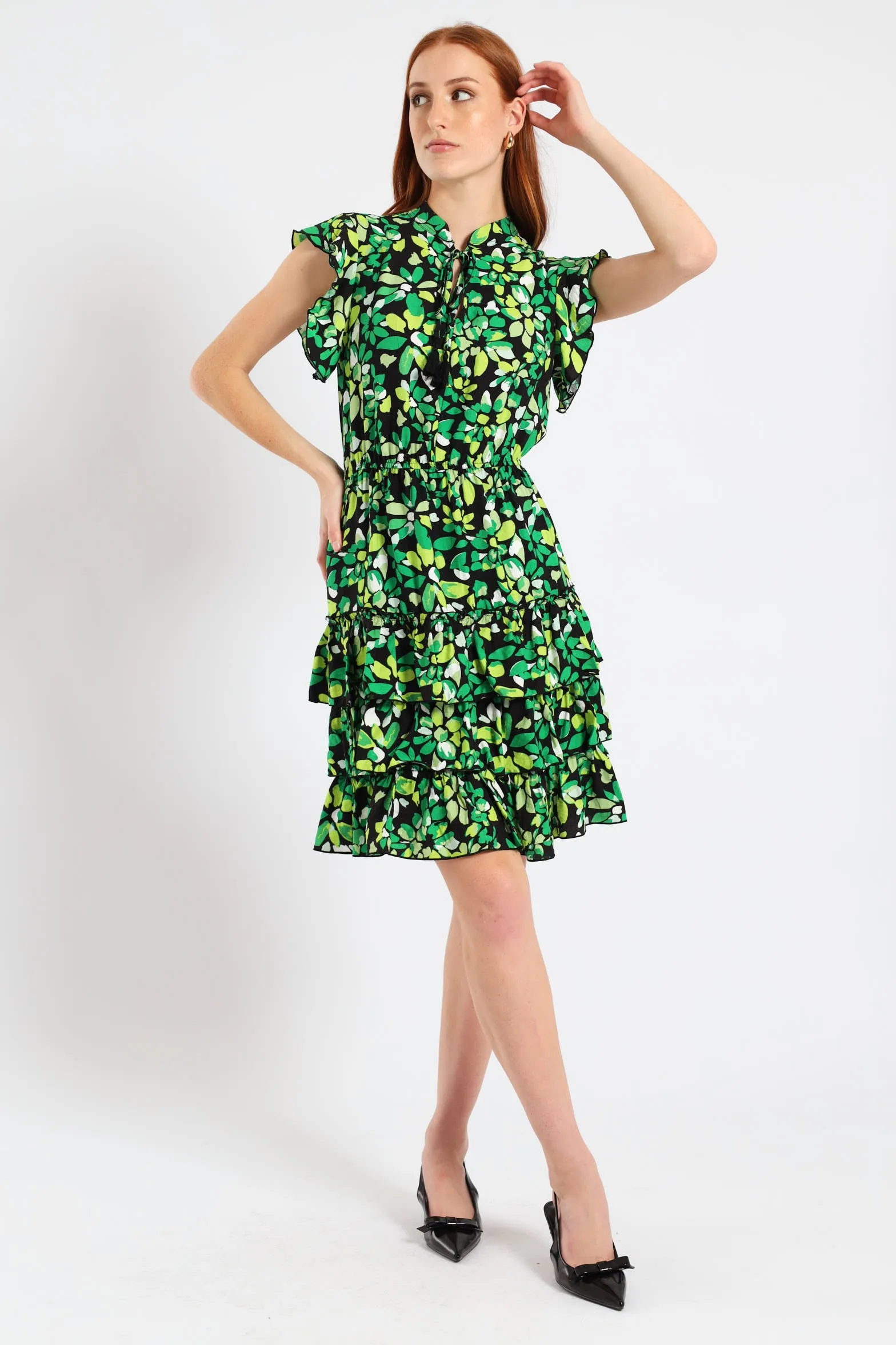 Frilly Waisted Leaf Print Mini Dress - Multi sold by Edgars