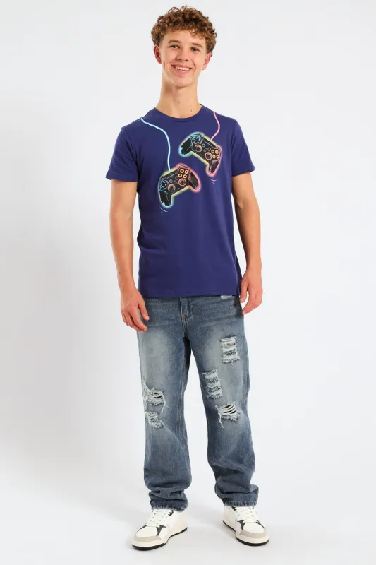 Boys Destressed Ripped Baggy Jean - Blue sold by Edgars