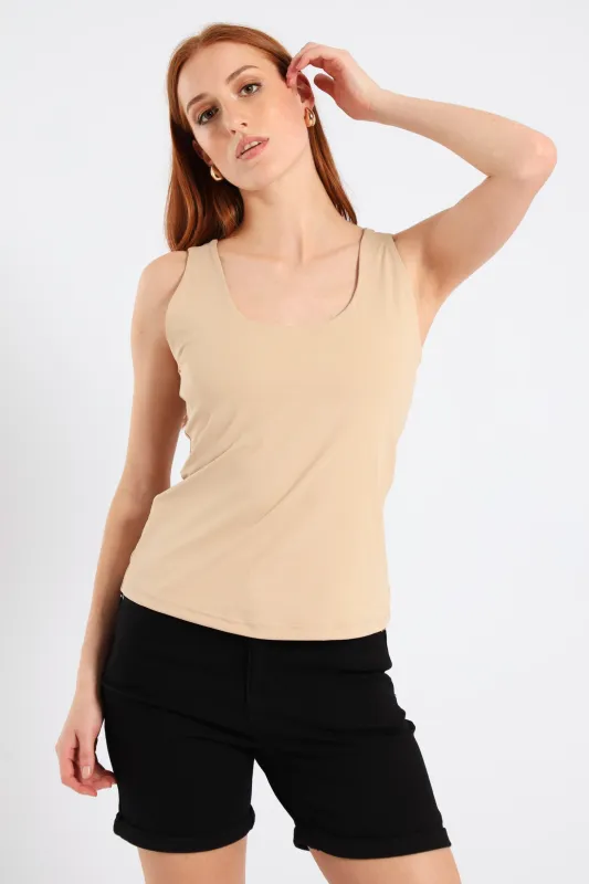 Square Neck Polyamide Tank Top - Stone sold by Edgars 