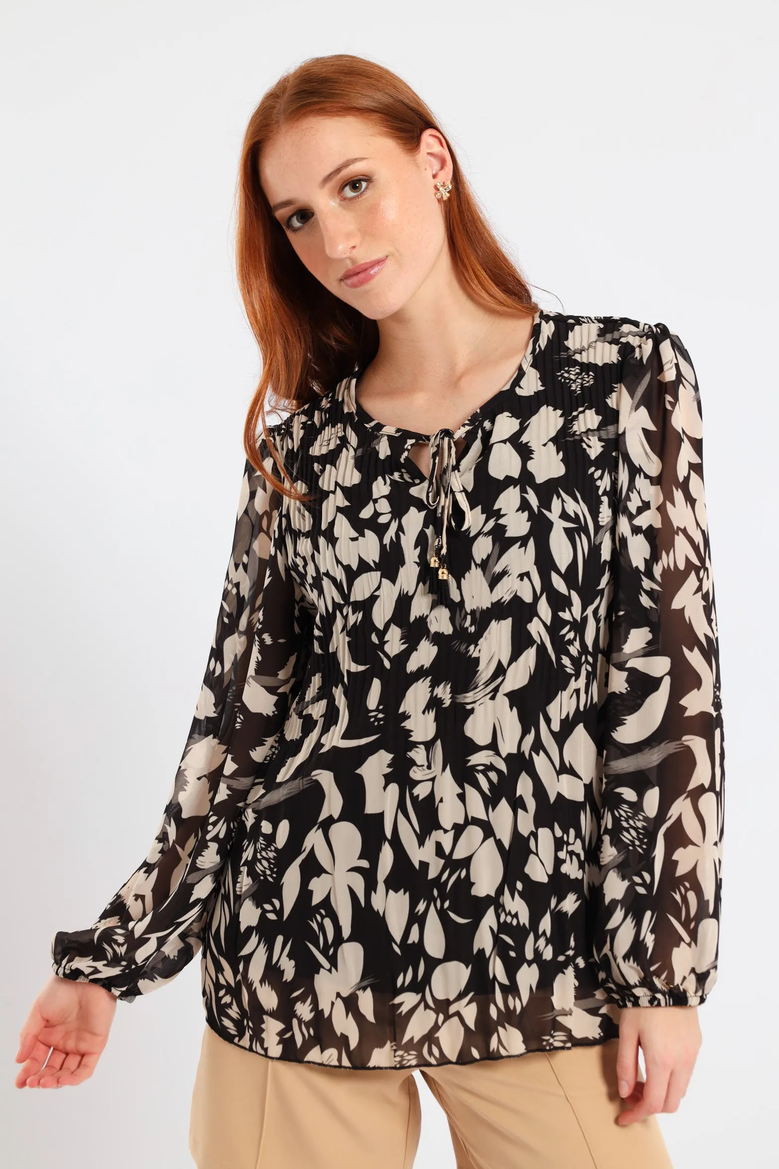 Release Pleat Monochrome Blouse - Black/Cream sold by Edgars