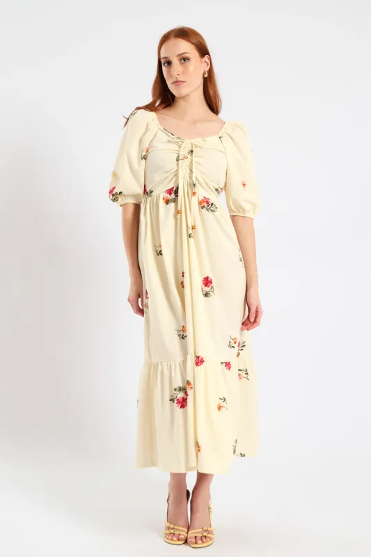 Ruched Tiered Midi Dress - Cream sold by Edgars