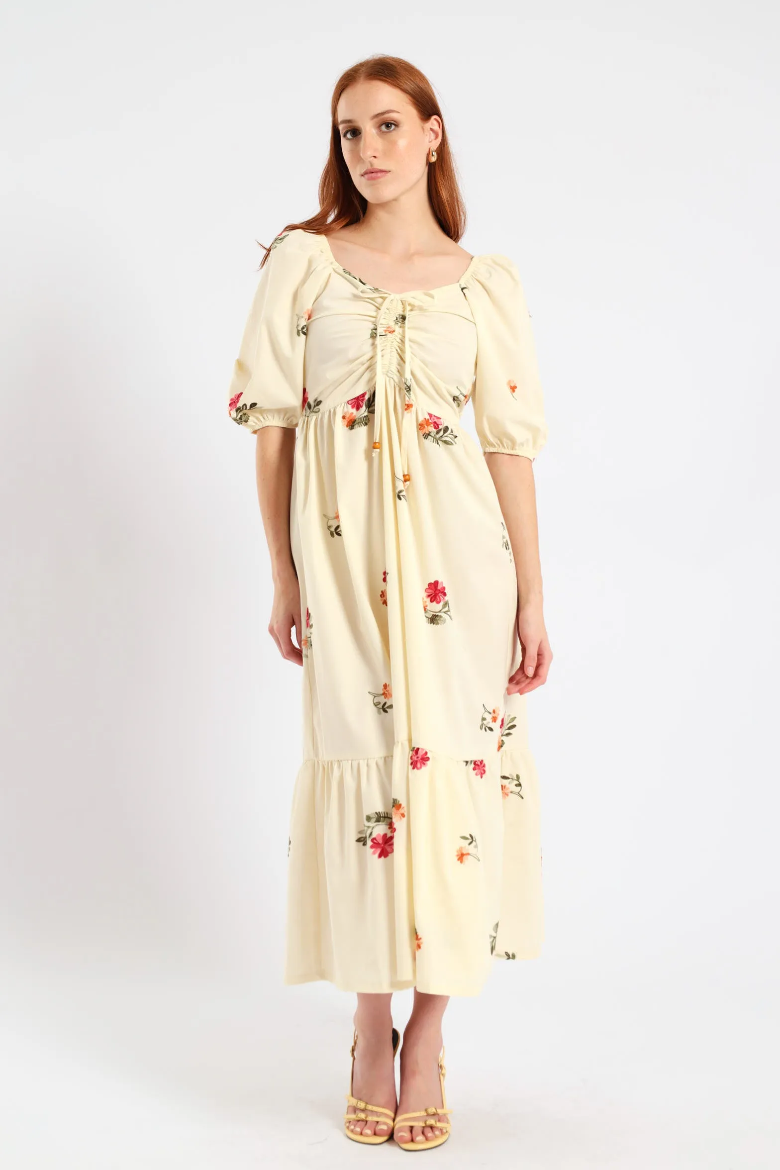 Ruched Tiered Midi Dress - Cream sold by Edgars