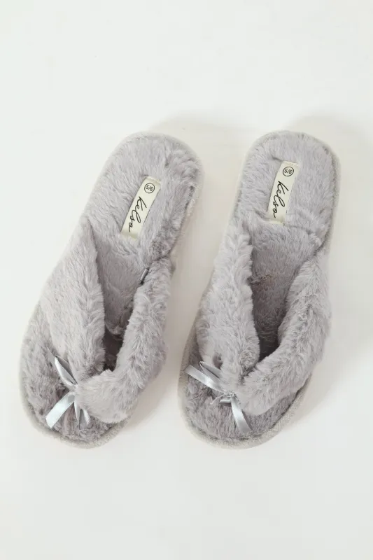 Plush Thong Slipper - Light Grey sold by Edgars
