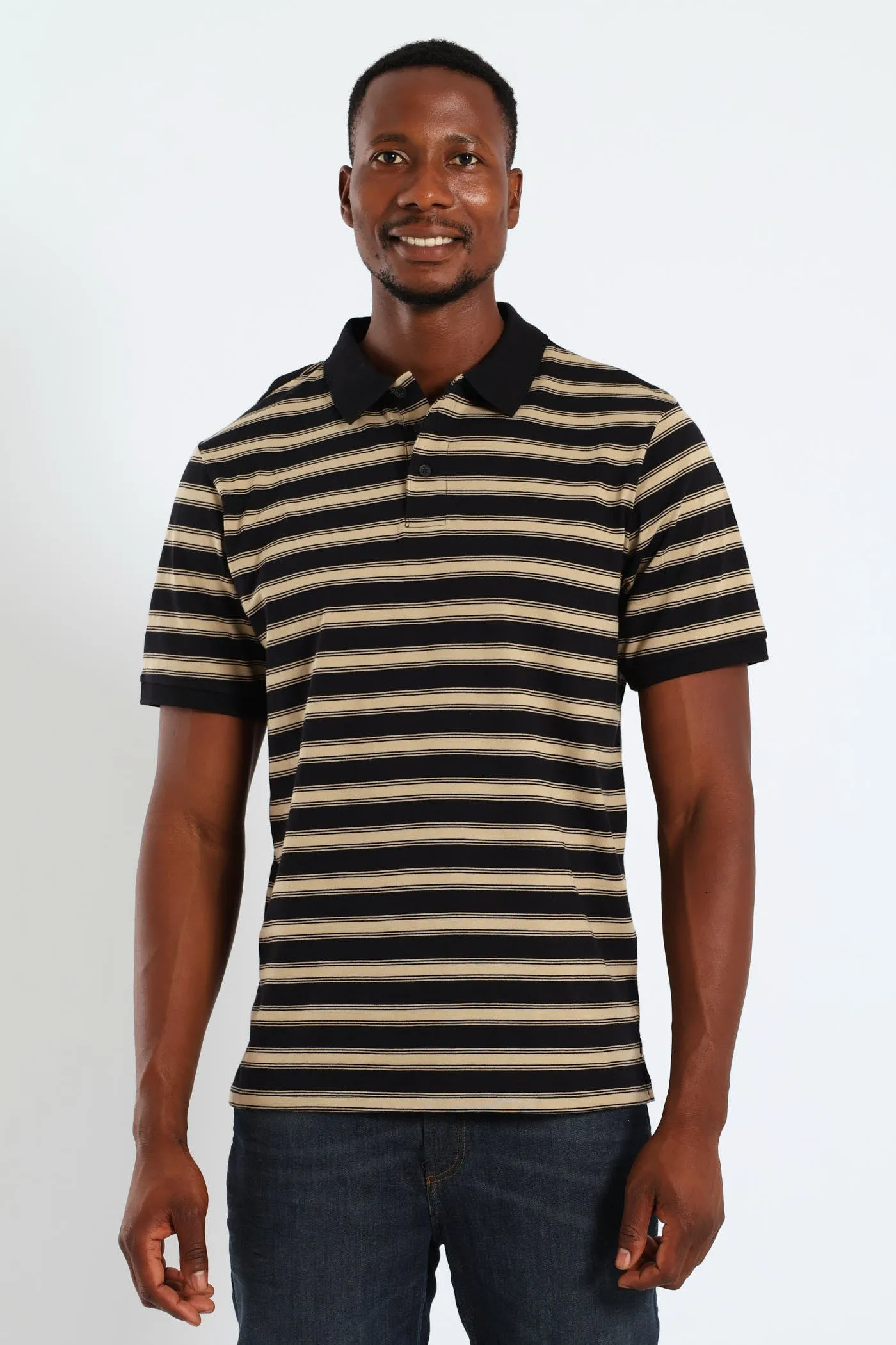 Thin Stripe Golfer - Black sold by Edgars