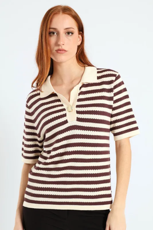 Short Sleeve Monochrome Golfer - Chocolate sold by Edgars 