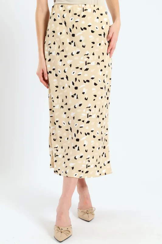 Pull On Bias Cut Midi Skirt - Stone sold by Edgars