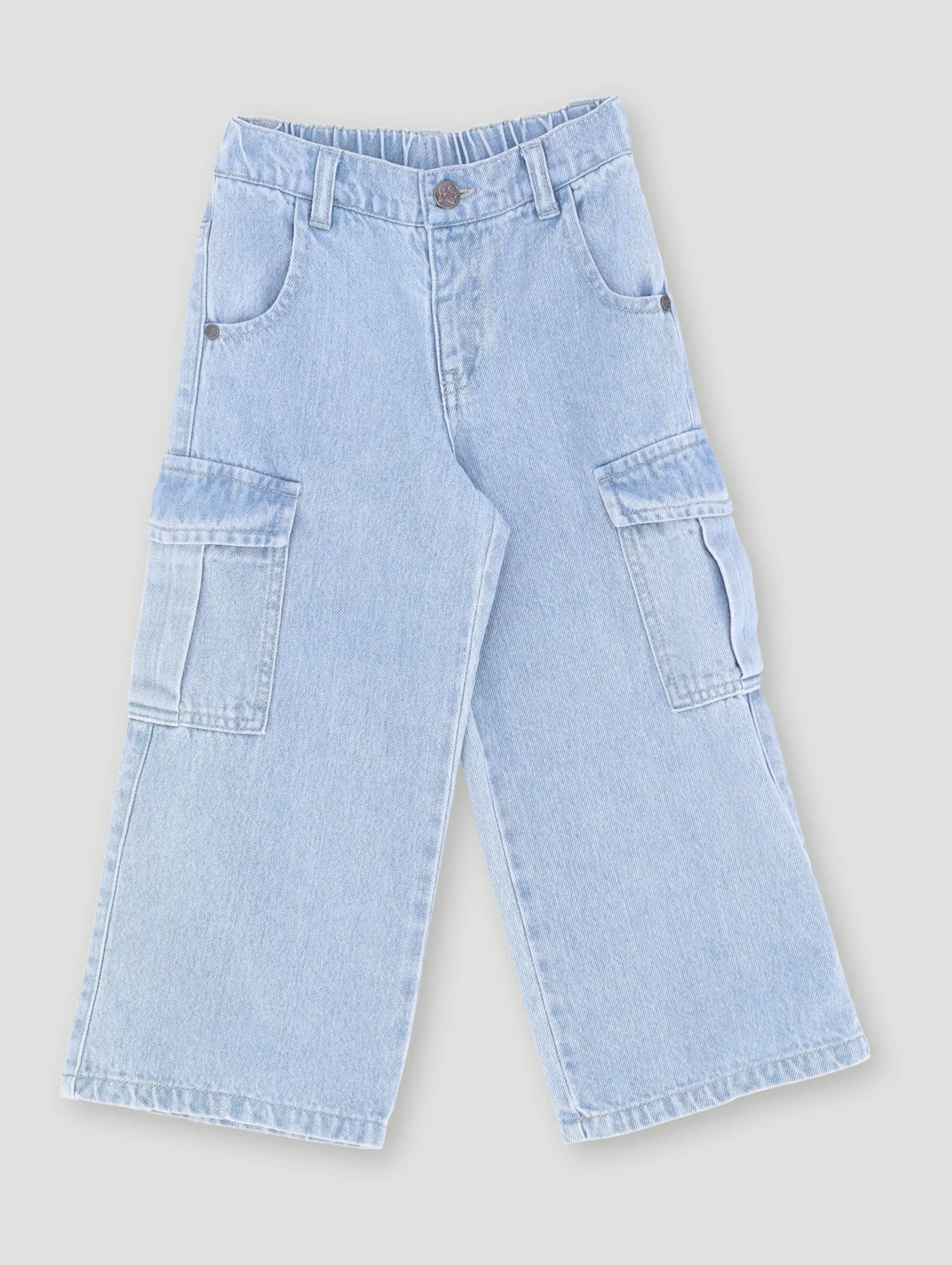 Pre-Girls Wide Leg Cargo Denim - Light Blue sold by Edgars