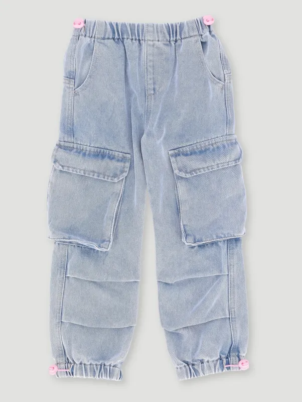 Pre-Girls Cargo Jogger Denim - Mid Blue sold by Edgars 