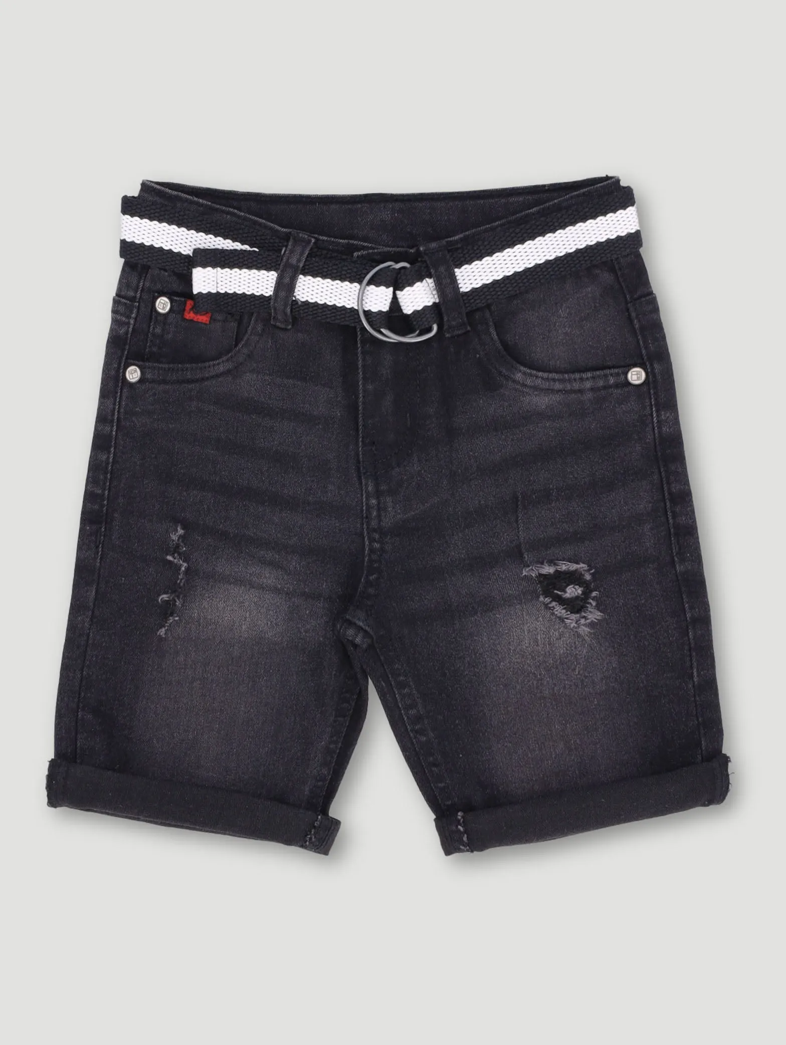 Pre-Boys Belted Denim Short - Black sold by Edgars