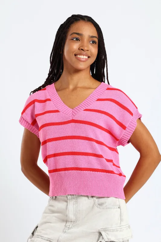 Stripe Knit Tee - Pink sold by Edgars 