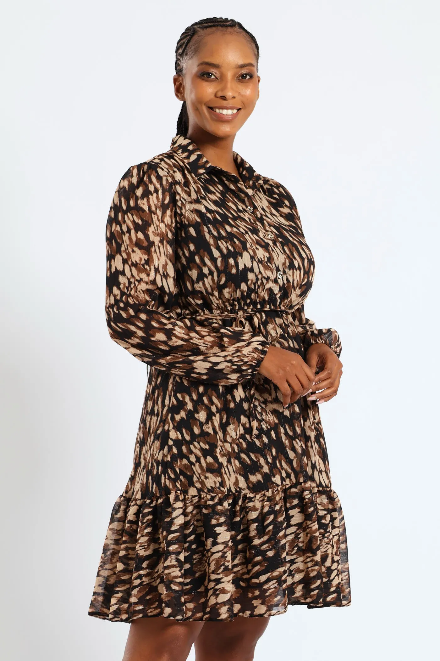 Button Through Tiered Monochrome Floral Tea Dress - Black sold by Edgars product image thumbnail 3