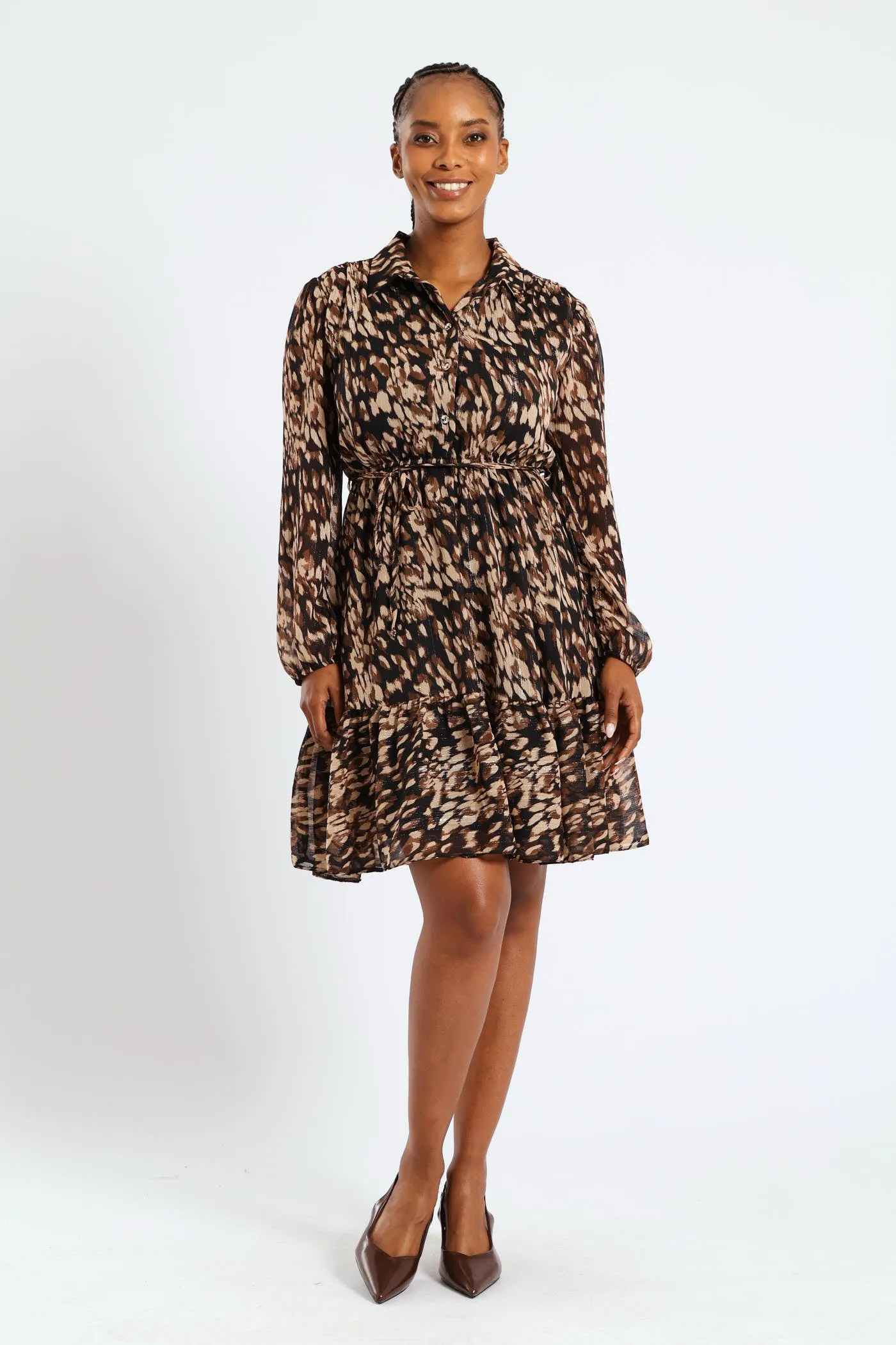 Button Through Tiered Monochrome Floral Tea Dress - Black sold by Edgars product image thumbnail 2