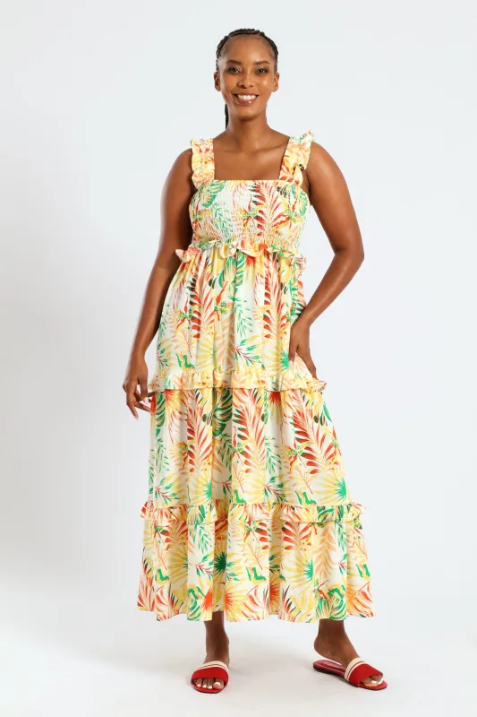 Frill Strap Shirred Tiered Maxi Dress - Multi sold by Edgars