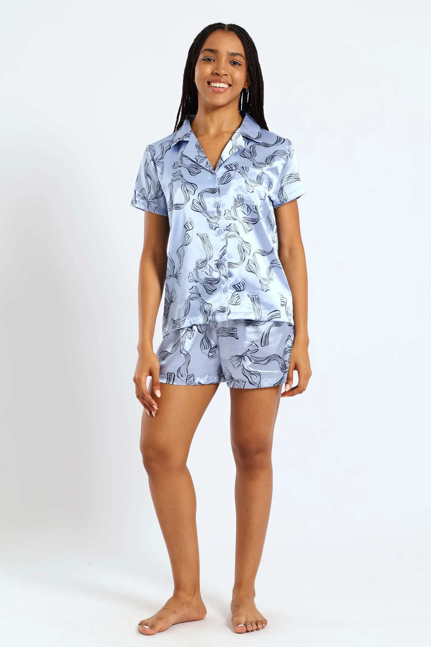 Bow Button Through & Short Set - Blue sold by Edgars