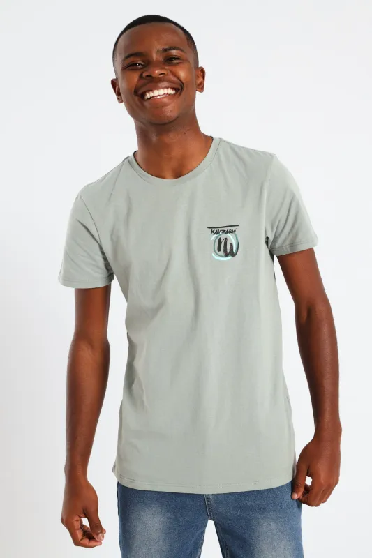 Boys Japanese Dragon Puff Back Printed Tee - Sage sold by Edgars 