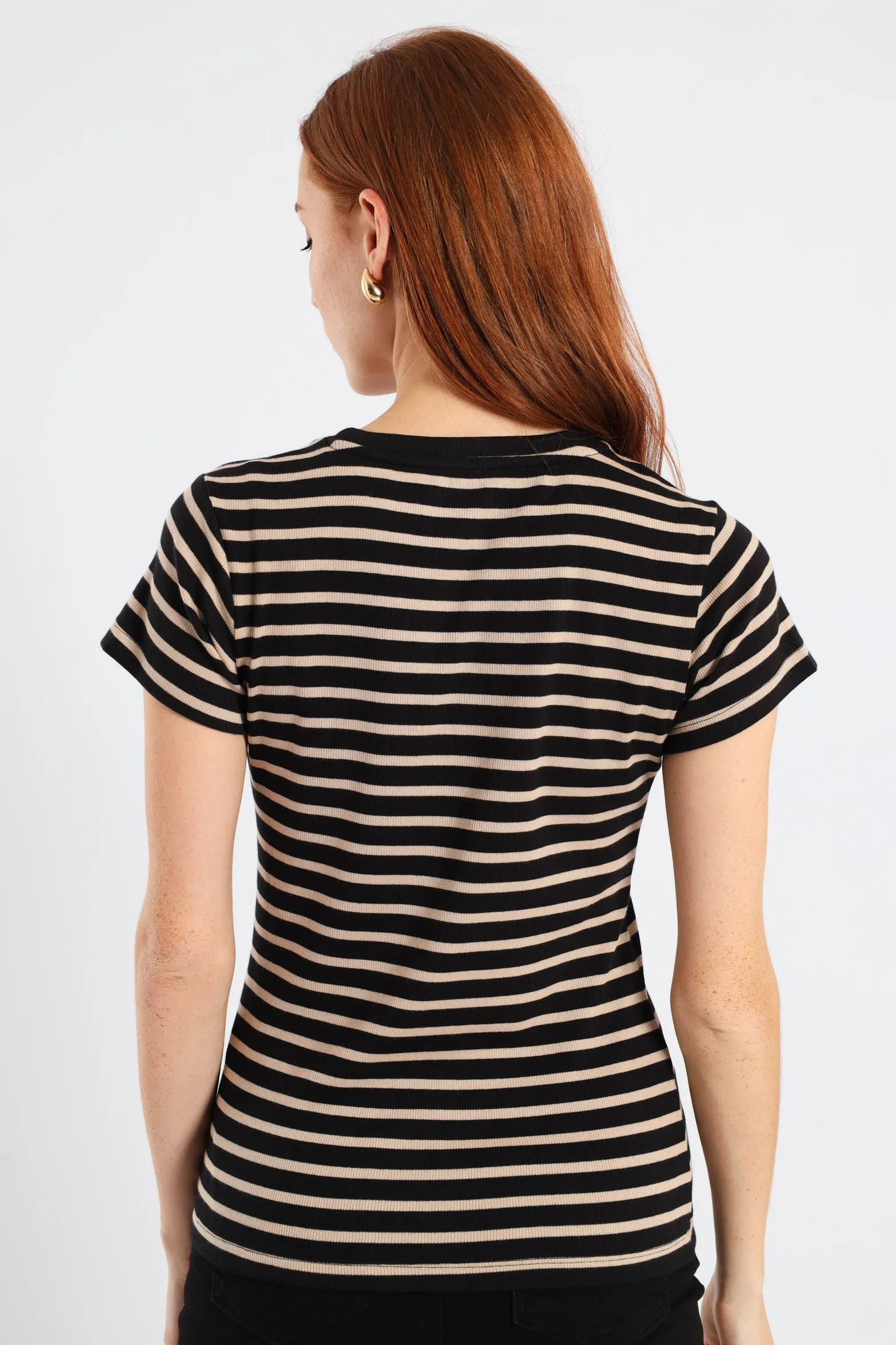 Short Sleeve Rib Fitted Stripe Tee - Black/Beige sold by Edgars product image thumbnail 4