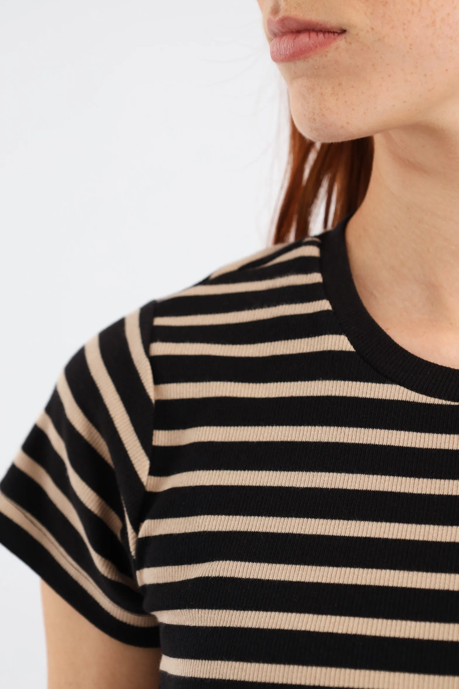 Short Sleeve Rib Fitted Stripe Tee - Black/Beige sold by Edgars product image thumbnail 2