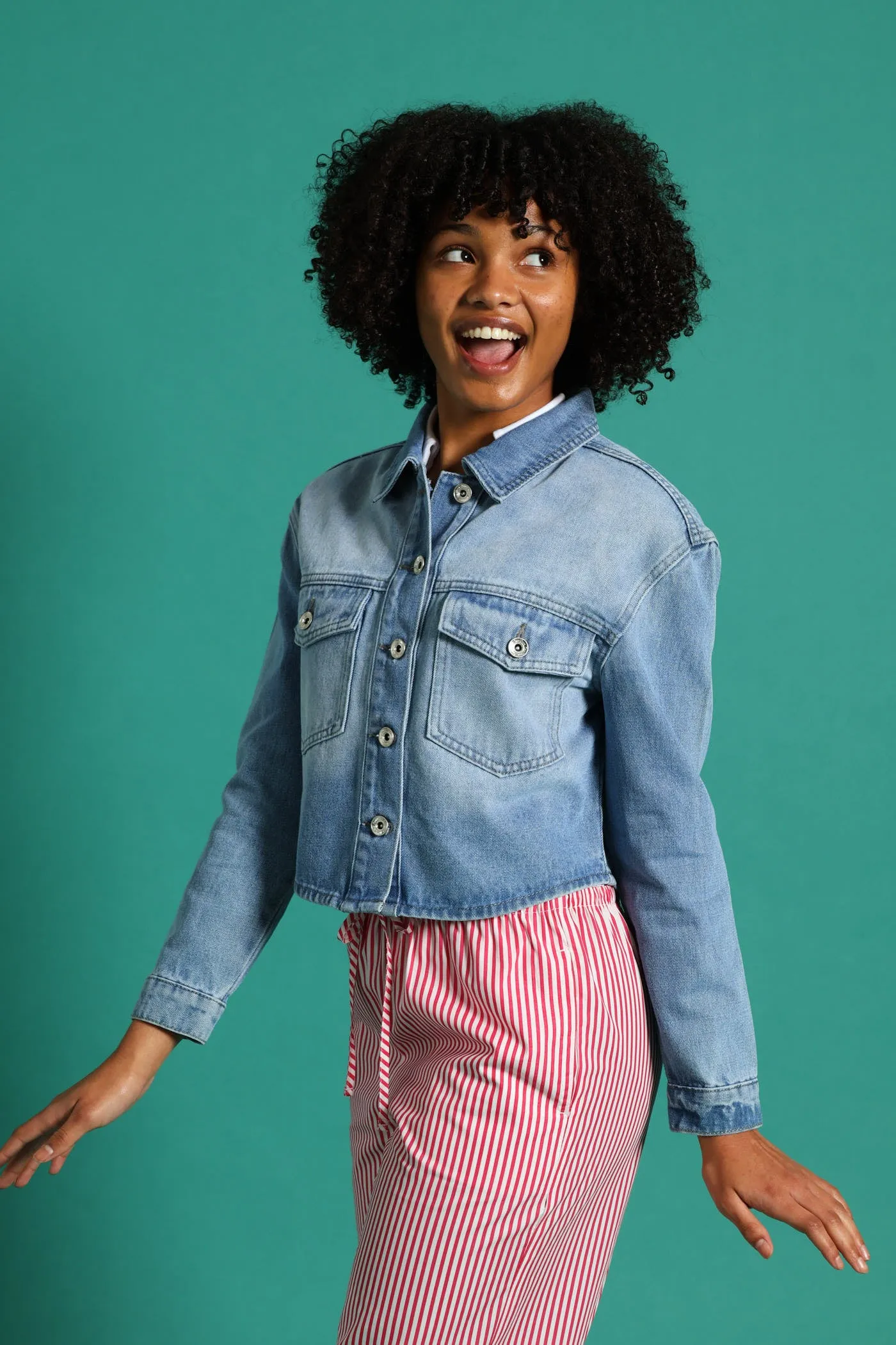 Girls Denim Shacket - Mid Blue sold by Edgars
