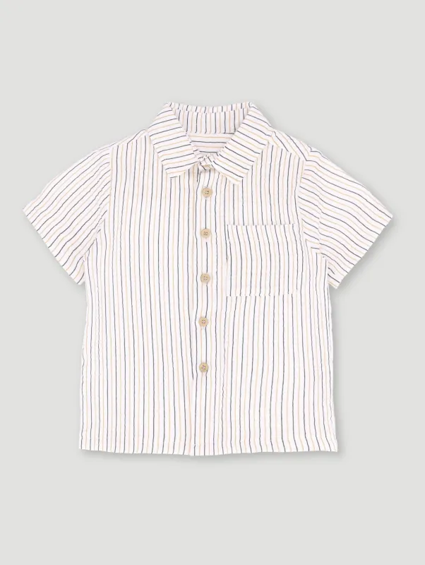 Pre-Boys Stripe Print Muslin Shirt - Cream sold by Edgars