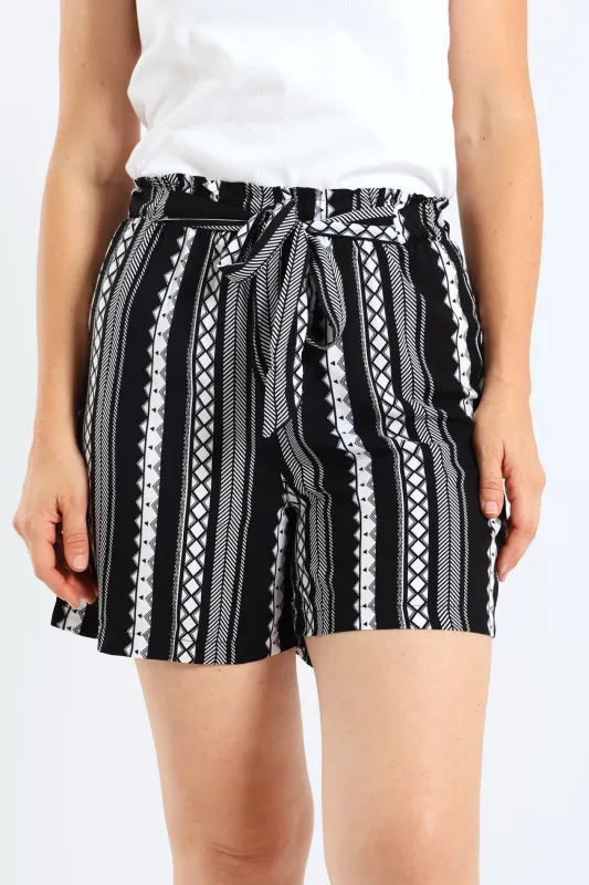 Belted Elasticated Mid Thigh Shorts - Black/White sold by Edgars