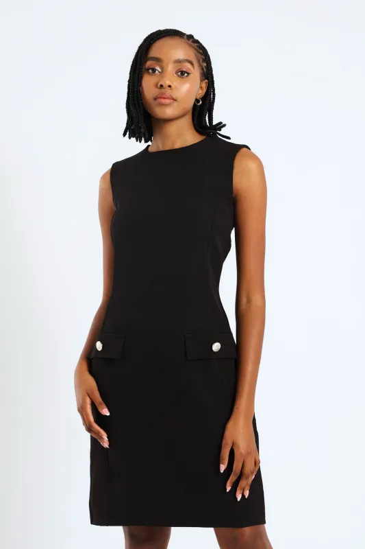 Button Tab Work Dress - Black sold by Edgars