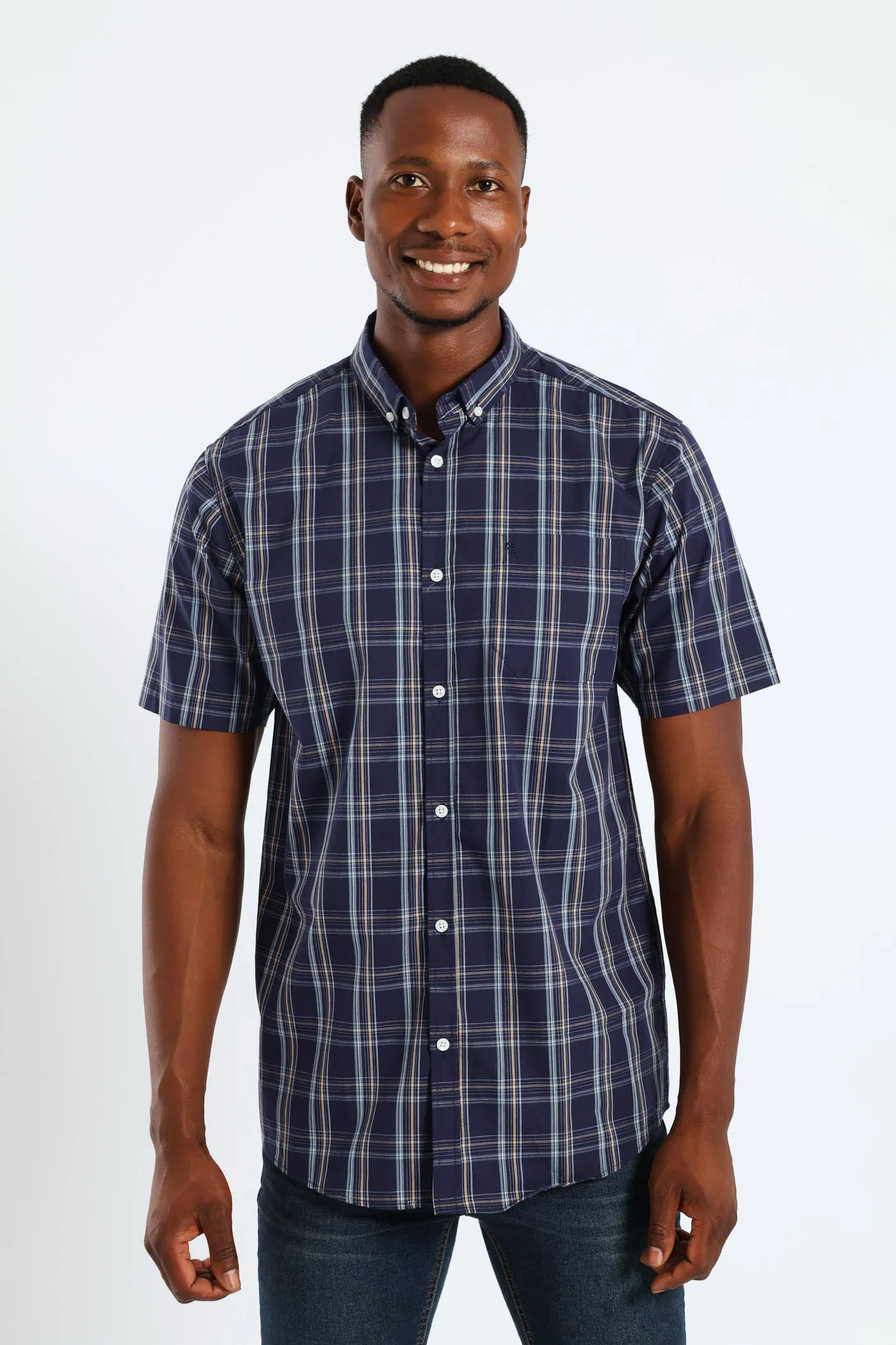 Check Button Down Shirt - Navy sold by Edgars