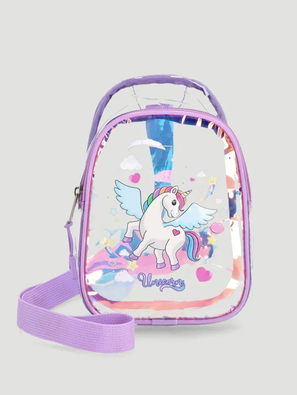 Pre-Girls Unicorn Pvc Shoulder Bag - Lilac sold by Edgars