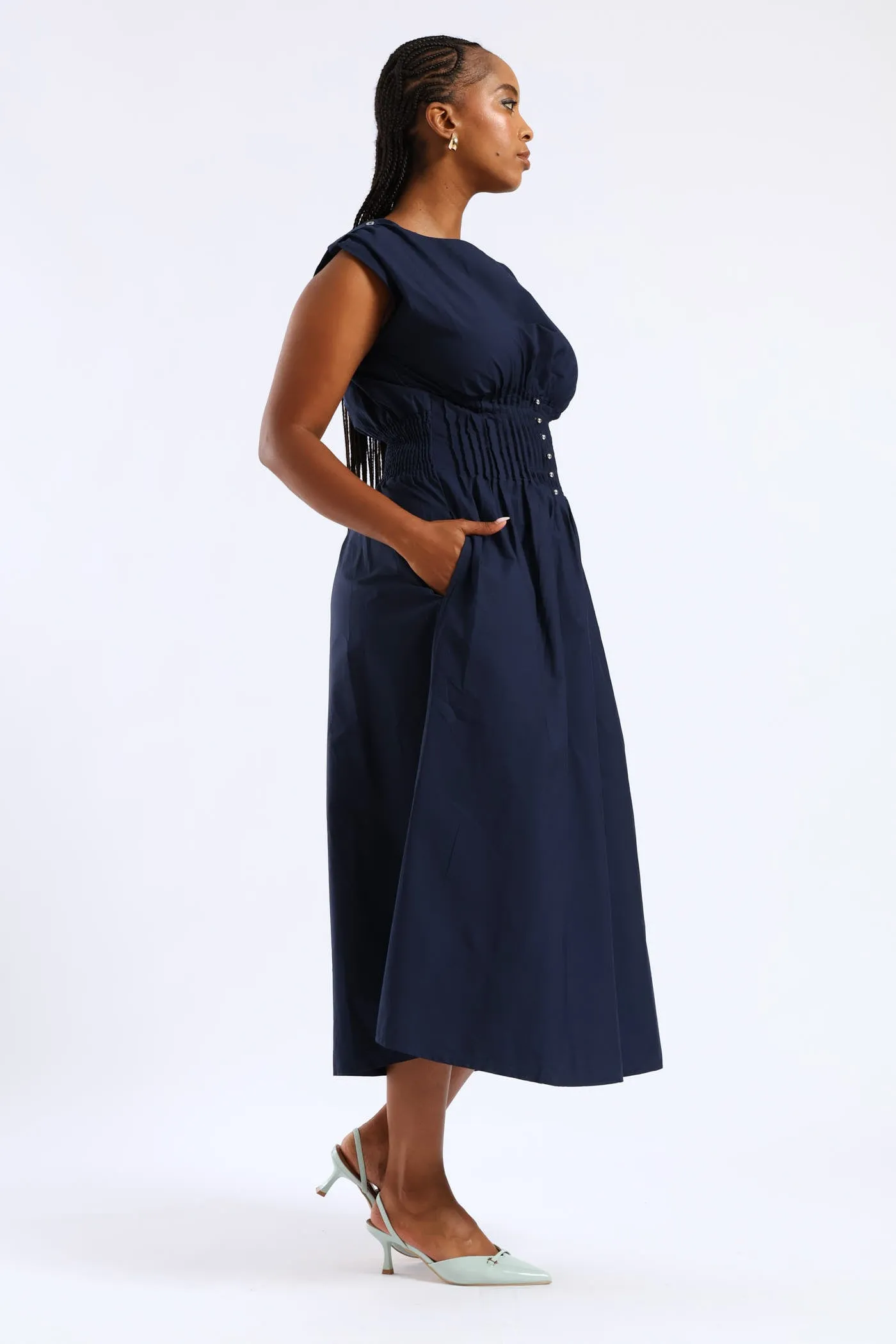Pintuck Waist Boat Neck Fit & Flare Midaxi Dresses - Navy sold by Edgars product image thumbnail 5