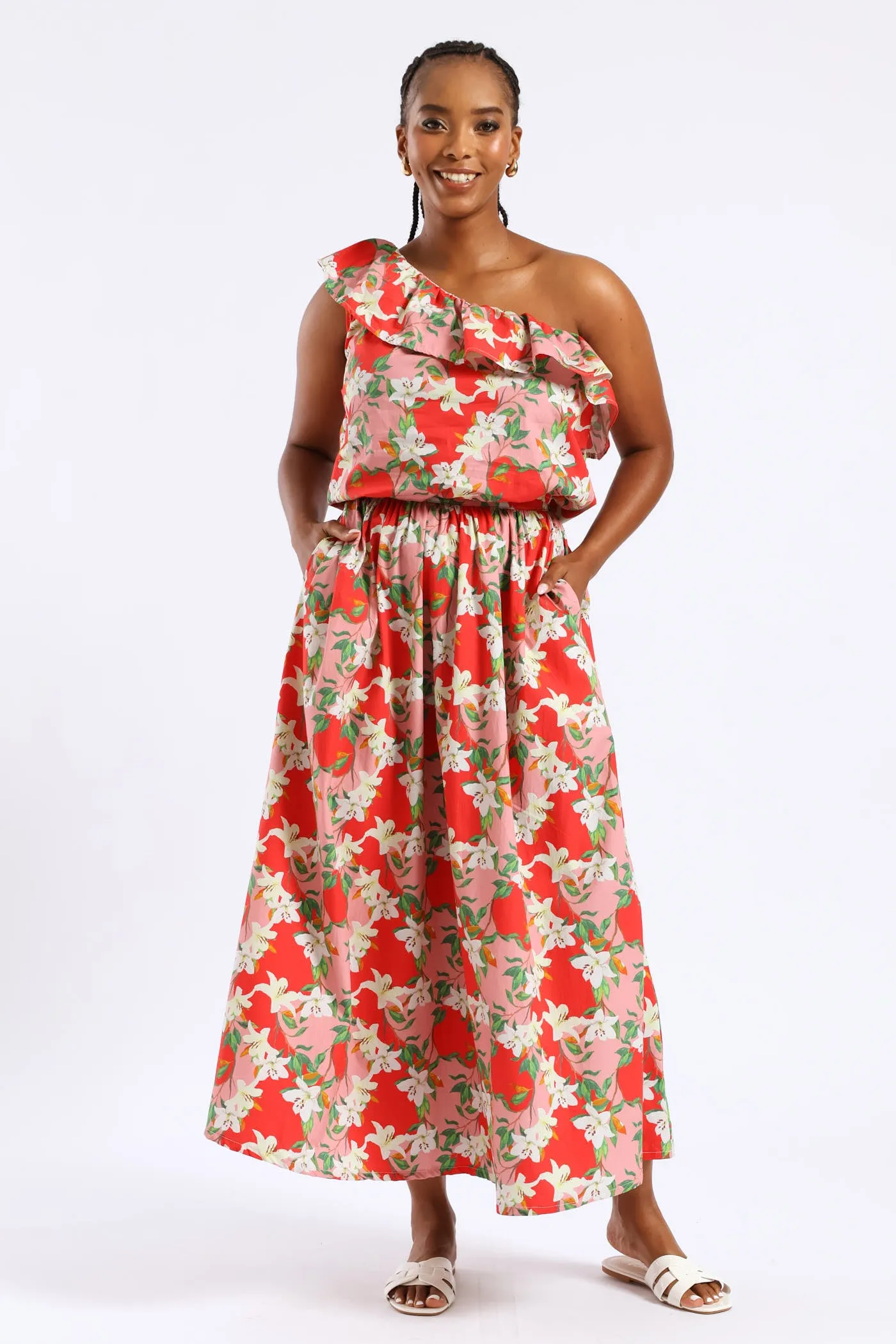 One Shoulder Floral Frill Top - Red/Pink sold by Edgars product image thumbnail 2