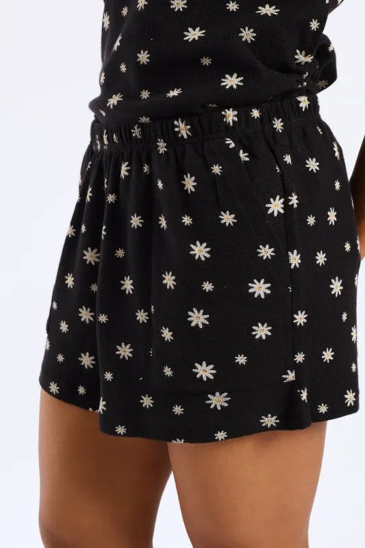 Flowers Waffle Knit Short - Black sold by Edgars