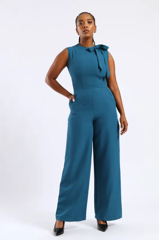 Tie Neck Jumpsuit - Teal sold by Edgars