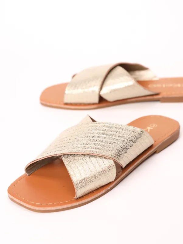 Ladies Cross Over Push-In Mule Sandal - Gold sold by Edgars