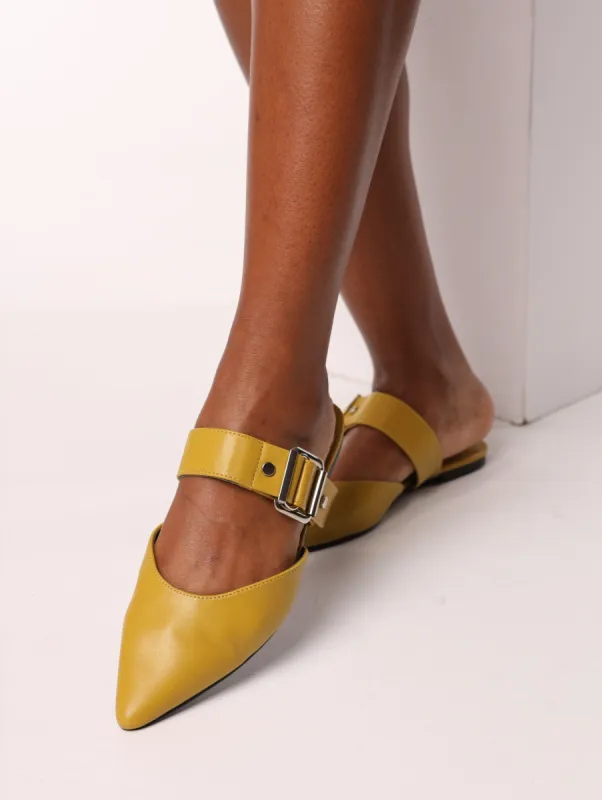 Ladies Pointed Push-In Pump With Metal D-Rings - Chartreus sold by Edgars