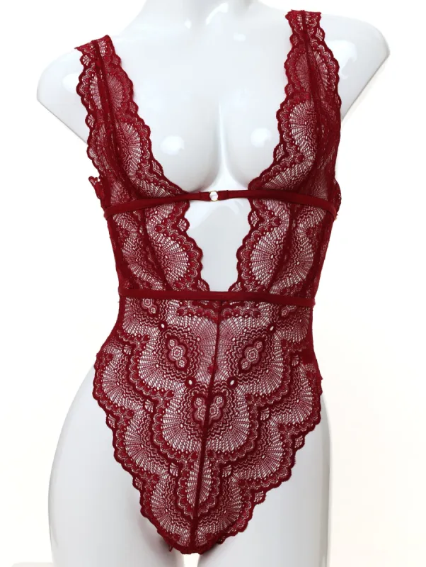 Ladies Lace High Apex Bodysuit - Berry sold by Edgars 