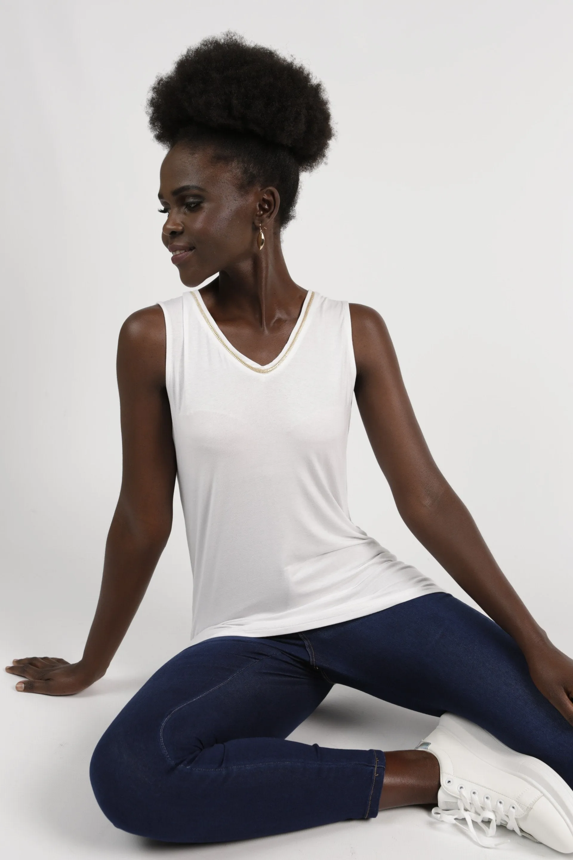 Ladies Lurex Trim Vest - White sold by Edgars