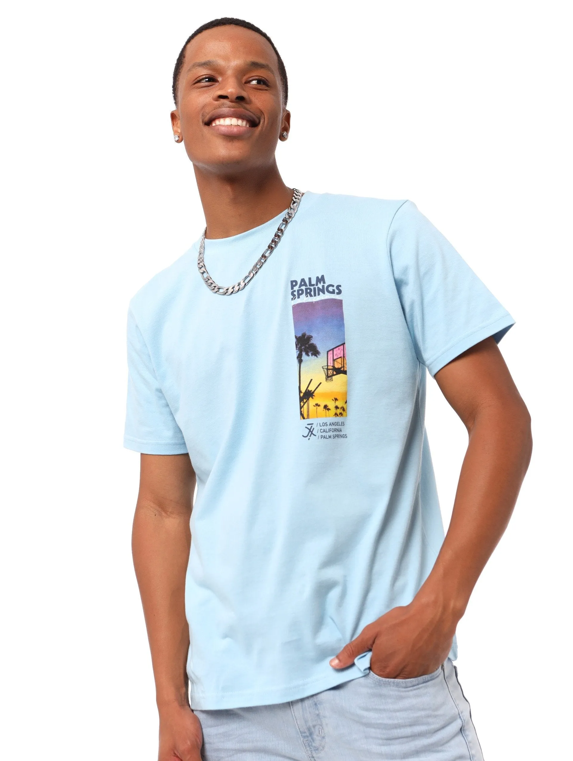 Men's Palm Springs Front Block Tee - Light Blue sold by Edgars