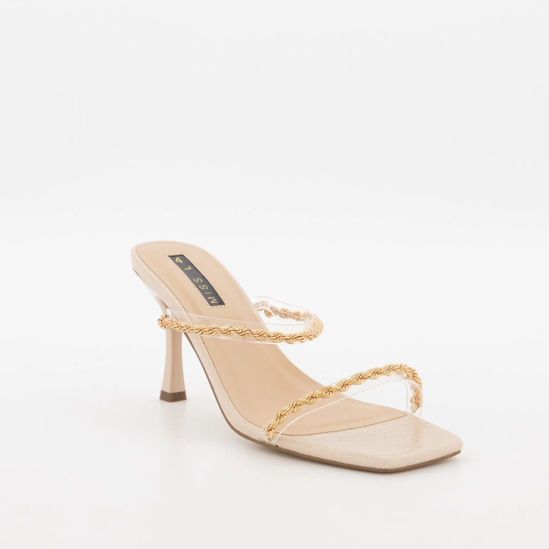 Ladies Double Strap Chain Stiletto Heel - Clear sold by Edgars