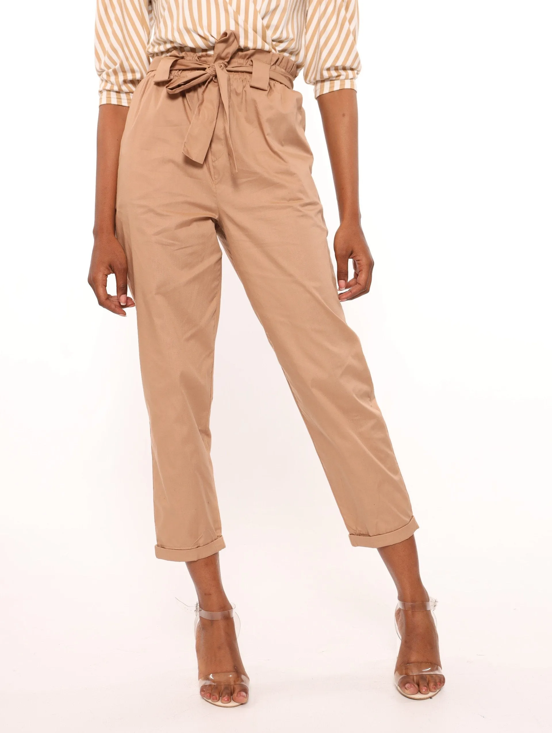 Ladies Frill Waist Self Belt-Pant - Stone sold by Edgars