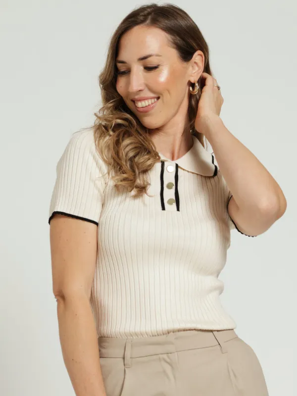 Ribbed Golfer - White/Black sold by Edgars 