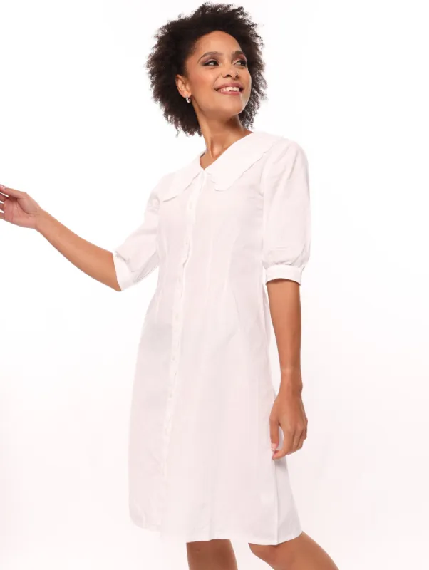 Ladies Embroidered Collar Shirt Dress - White sold by Edgars 