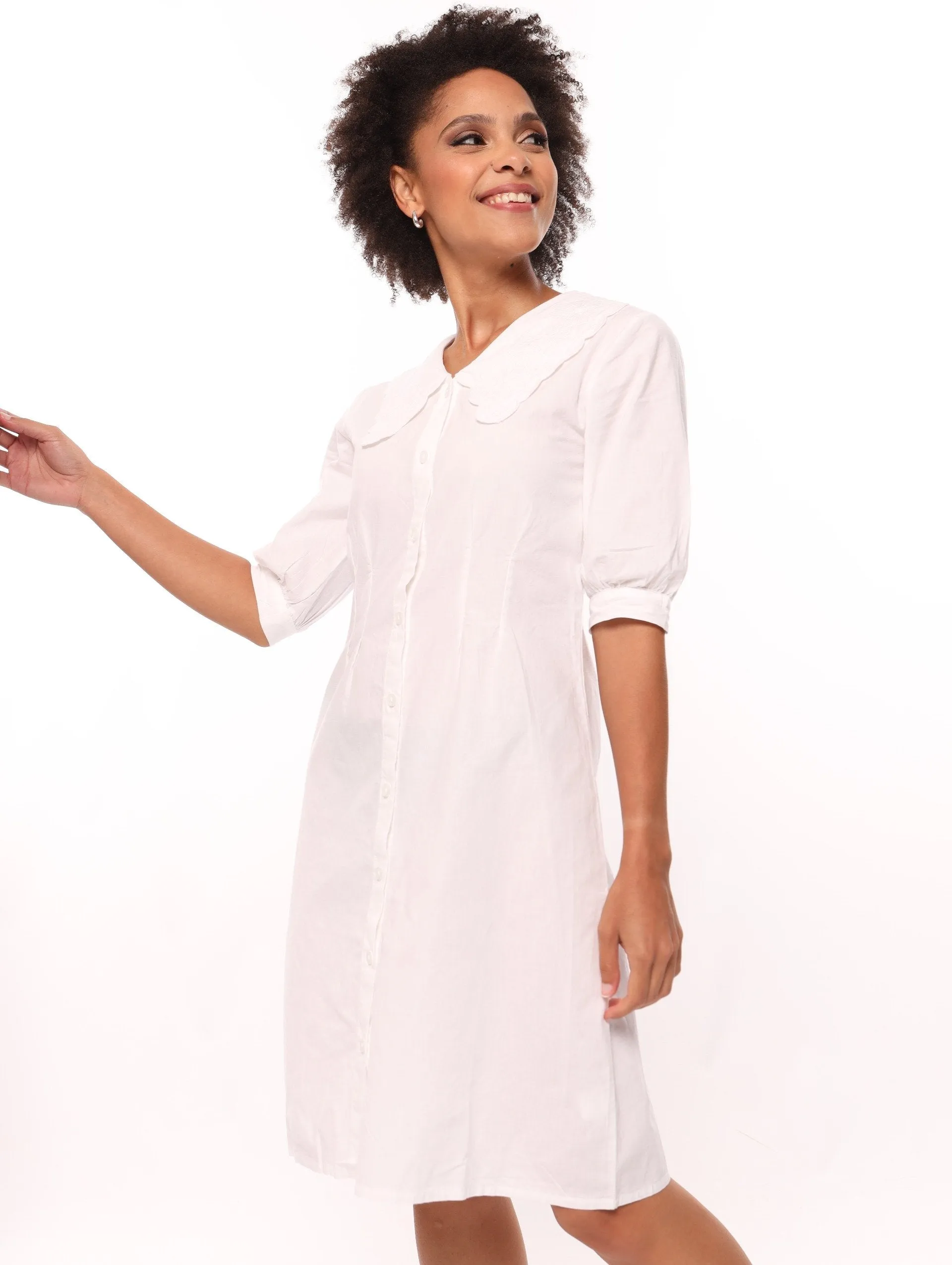 Ladies Embroidered Collar Shirt Dress - White sold by Edgars