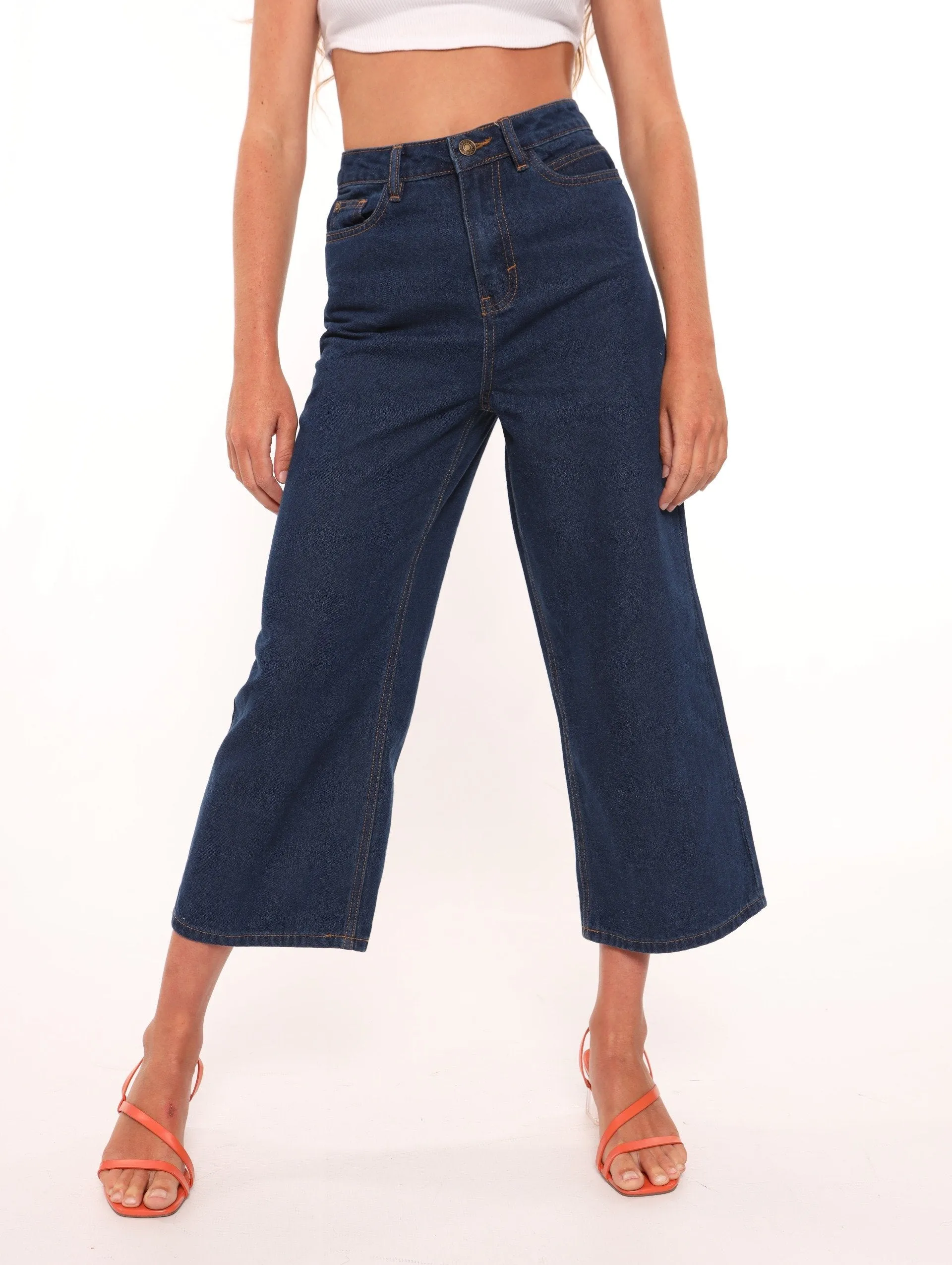 Ladies Mid Blue Straight Leg High Rise Denim Jean sold by Edgars