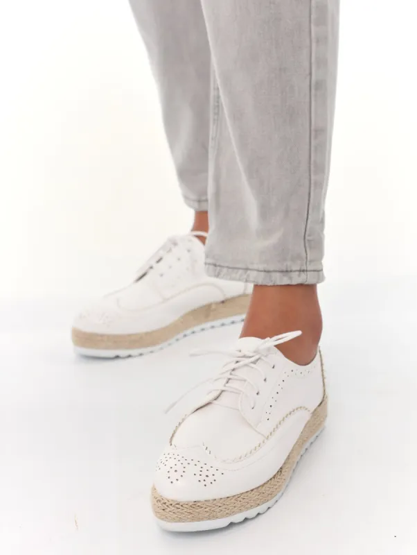 Ladies Espadrille Oxford Brogue Shoe- White sold by Edgars 