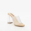 Ladies Embellished Cage Vinyl Block Heel - Clear sold by Edgars 